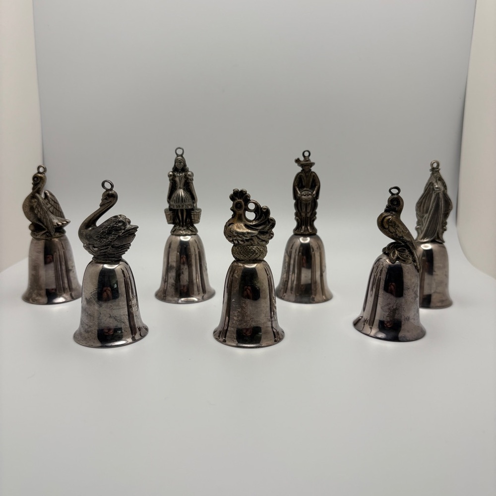 Lot Of 7 Vintage Reed & Barton Silver Plated Bells 12 Days Of Christmas
